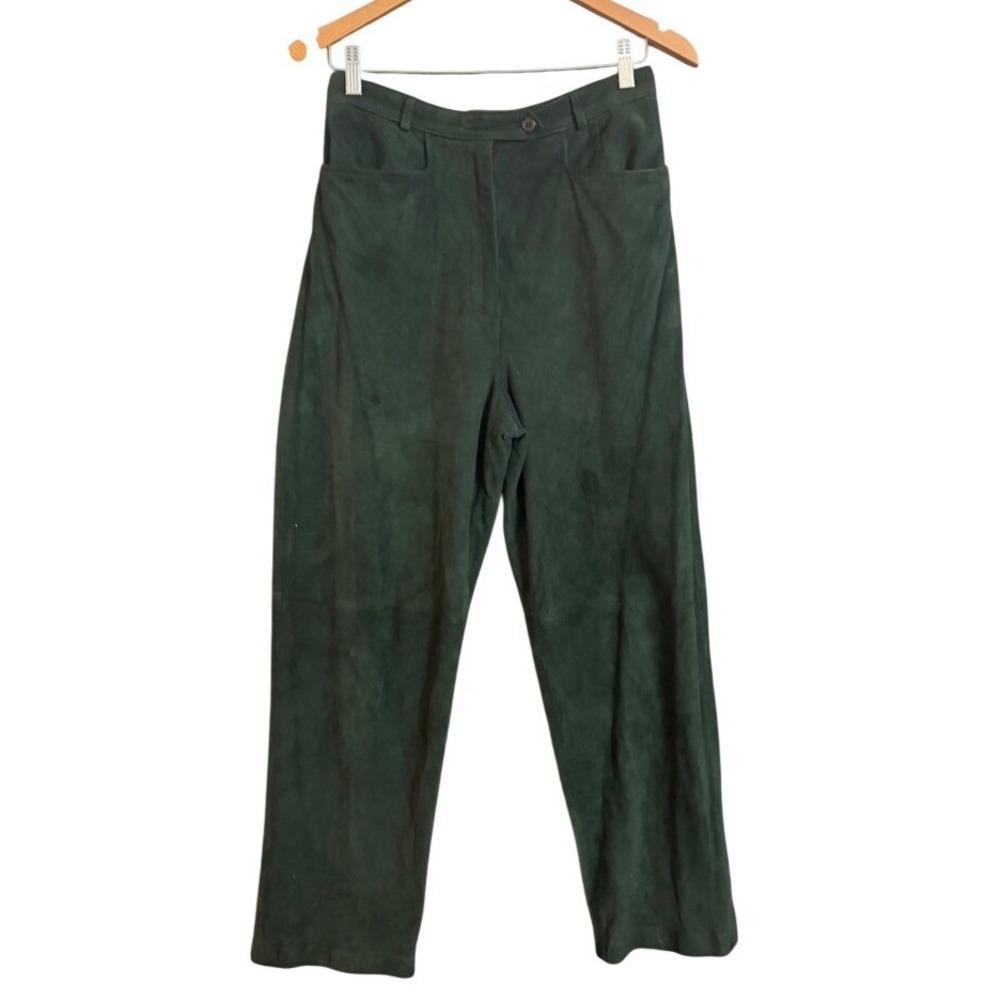 Vintage Talbots Women's Dark Green Suede Leather Pants Size 8 Korea
